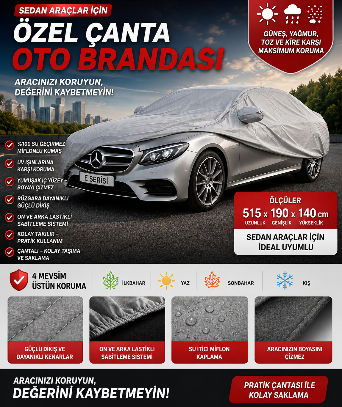 Araç brandası yazlık kışlık sedan-hachback